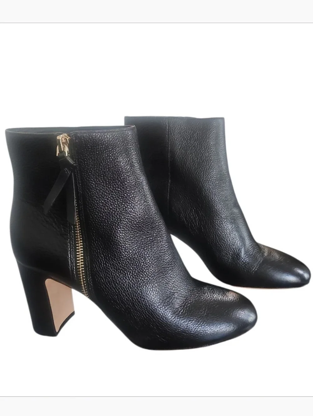 Kate Spade New York Knott Zip Black Leather Block Heel Ankle Booties Size 8.5